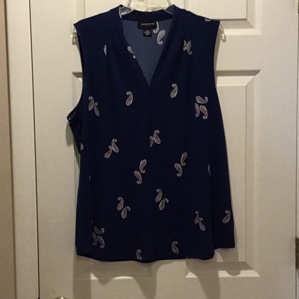Liz Claiborne Navy Printed Top, Size XXL